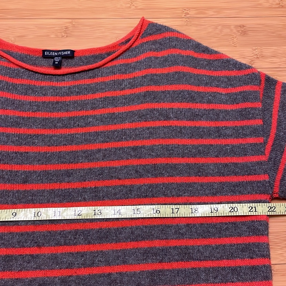 Eileen Fisher Wool Striped Sweater Size Medium 3/4 Sleeve Boxy Relaxed Boat Neck - Picture 12 of 13
